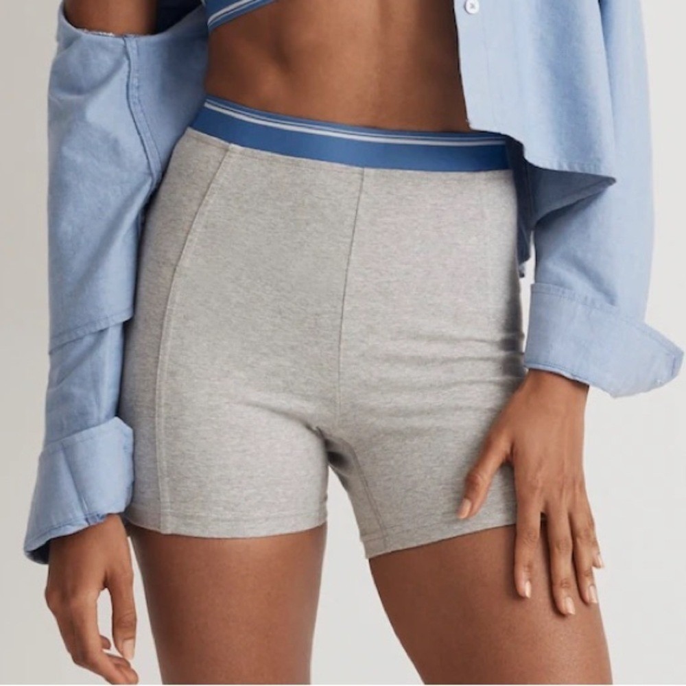 Madewell Knit Trimmed Biker Shorts Womens Small Heather Gray Athletic Athleisure